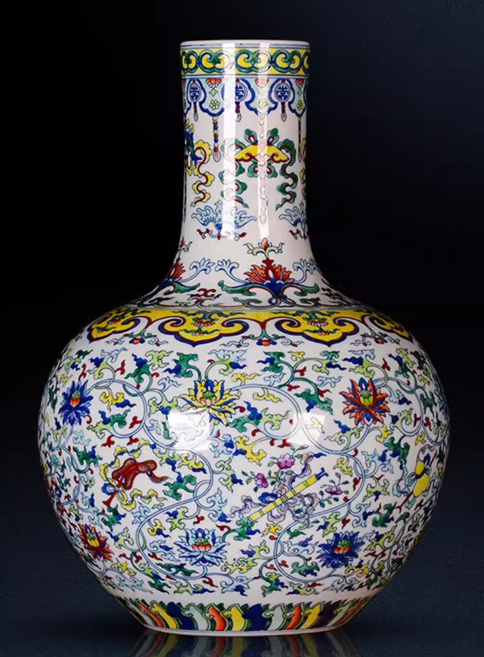 景德镇陶瓷花瓶大师手绘青花斗彩天球瓷瓶大号客厅博古架中式摆件